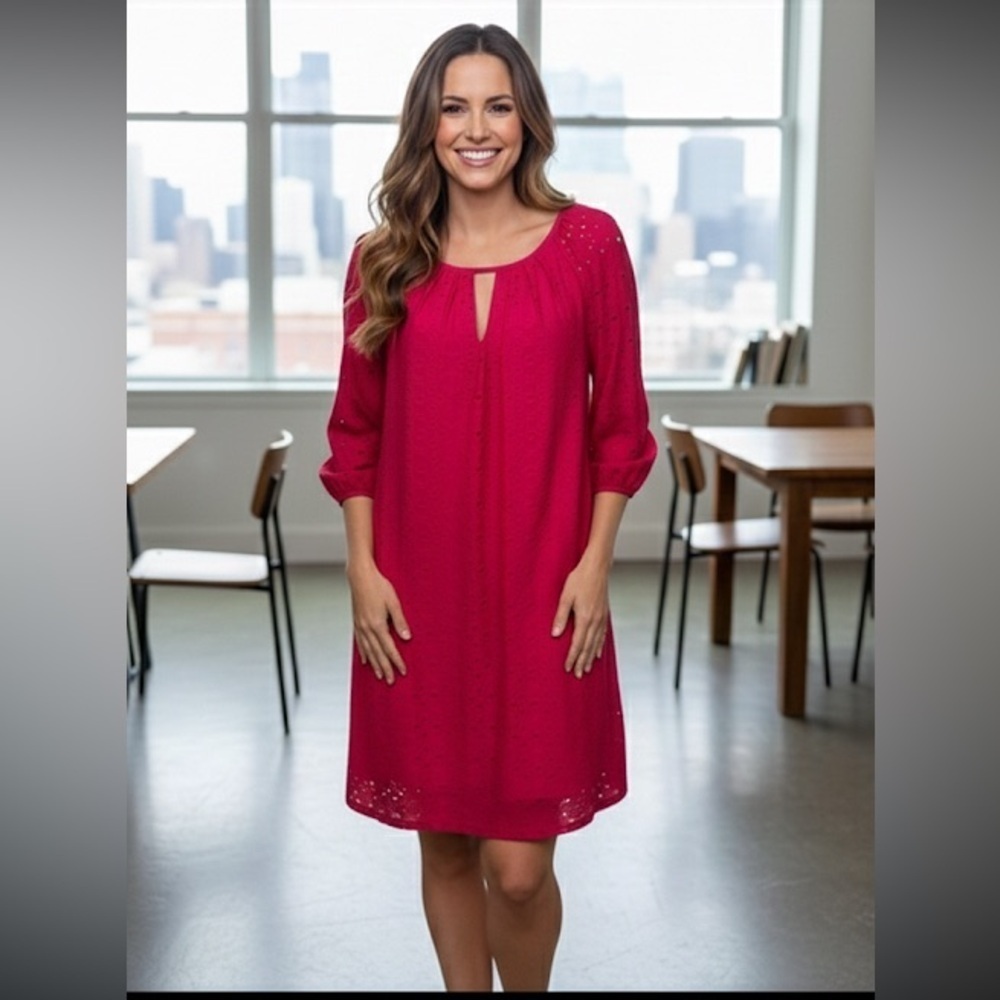 London Times Hot Pink Eyelet Keyhole dress size 14